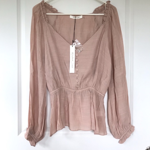 Peplum V Neck Light Pink Blouse - Picture 5 of 16